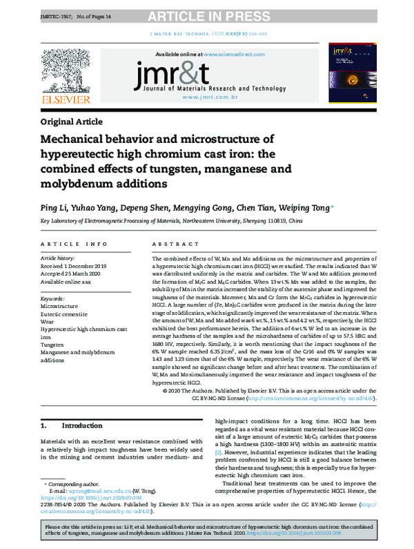 (PDF) Mechanical behavior and microstructure of hypereutectic high ...