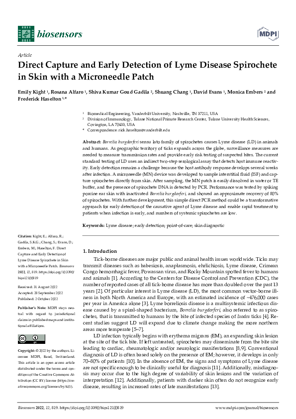 (PDF) Direct Capture and Early Detection of Lyme Disease Spirochete in ...