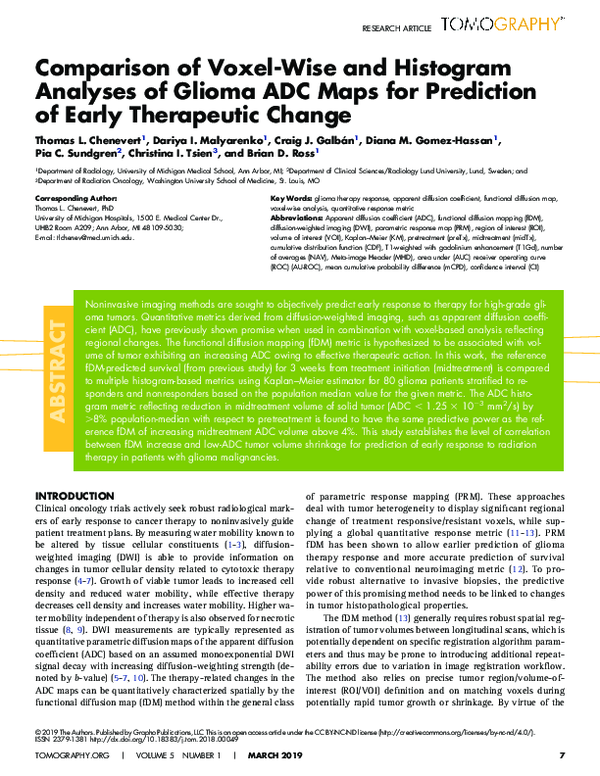 (PDF) Comparison of Voxel-Wise and Histogram Analyses of Glioma ADC ...