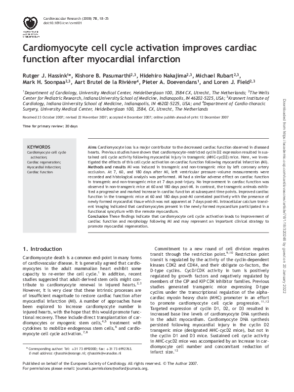 (PDF) Cardiomyocyte cell cycle activation improves cardiac function