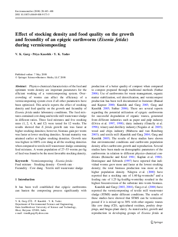 (PDF) Effect of stocking density and food quality on the growth and ...