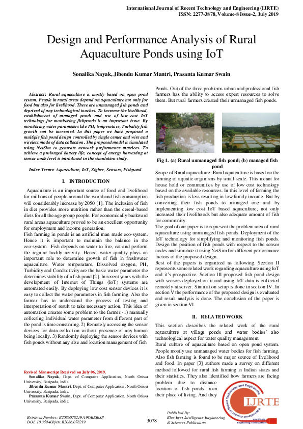 (PDF) Design and Performance Analysis of Rural Aquaculture Ponds using IoT
