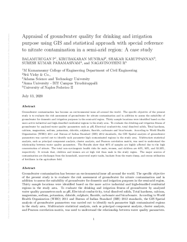 (PDF) Appraisal of groundwater quality for drinking and irrigation ...