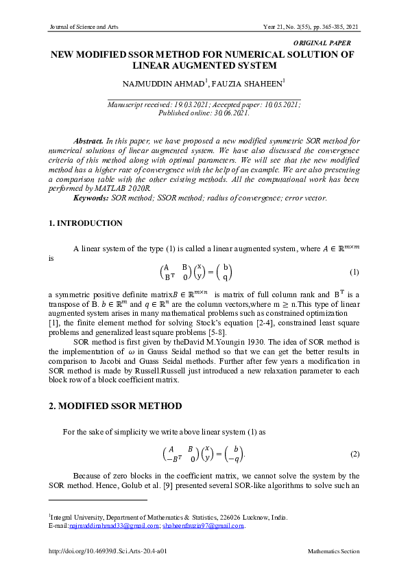 (PDF) New Modified Ssor Method for Numerical Solution of Linear ...