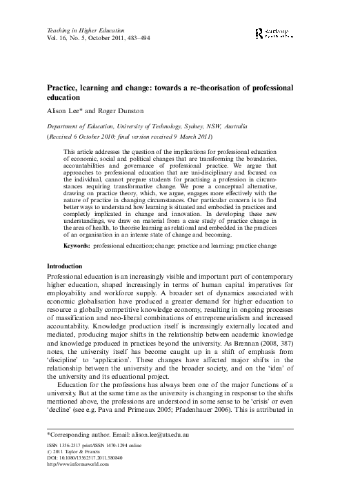 (PDF) Practice, learning and change: towards a re-theorisation of ...