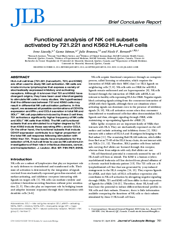(PDF) Functional analysis of NK cell subsets activated by 721.221 and ...