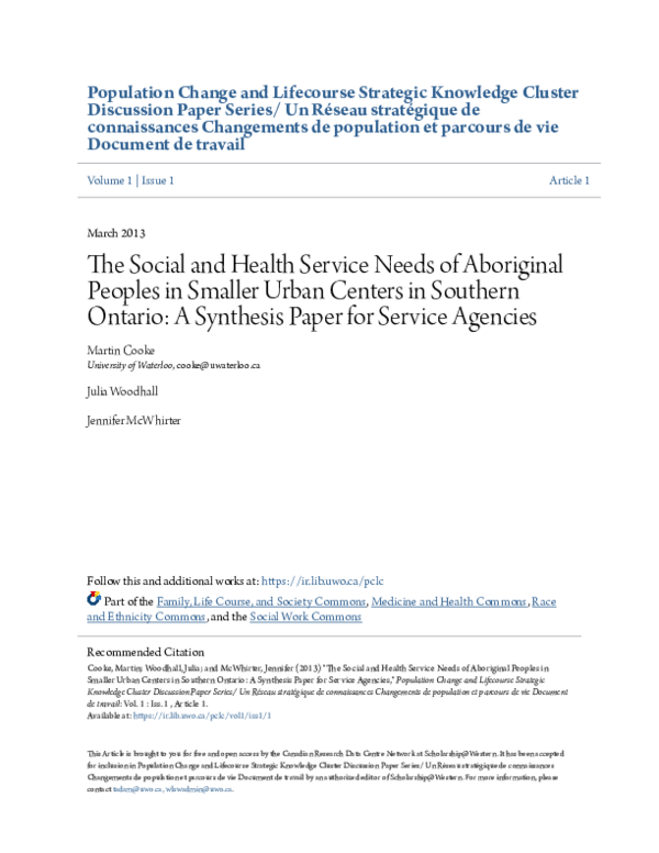 (PDF) The Social and Health Service Needs of Aboriginal Peoples