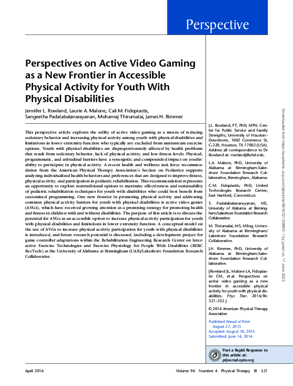 (PDF) Perspectives on Active Video Gaming as a New Frontier in ...