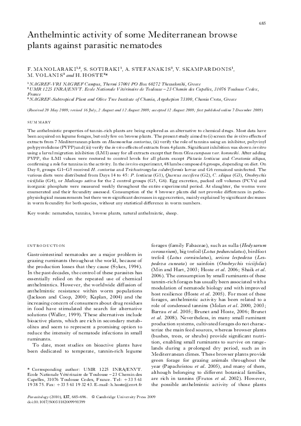 (PDF) Anthelmintic activity of some Mediterranean browse plants against ...