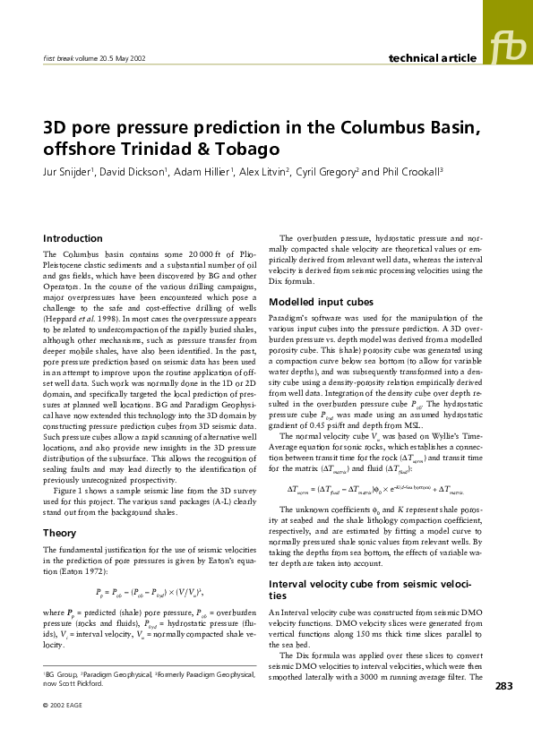 (PDF) Technical article: 3D pore pressure prediction in the Columbus ...