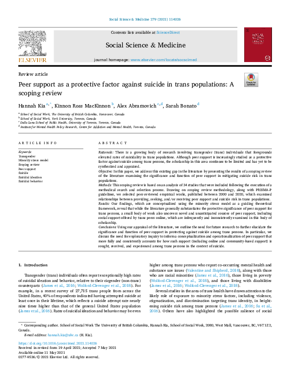 (PDF) Peer support as a protective factor against suicide in trans ...