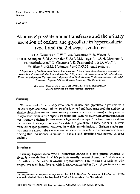 (PDF) Alanine glyoxylate aminotransferase and the urinary excretion of ...