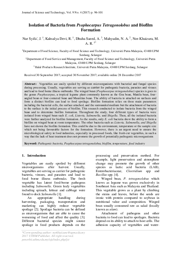 (PDF) Isolation of Bacteria from Psophocarpus Tetragonolobus and ...