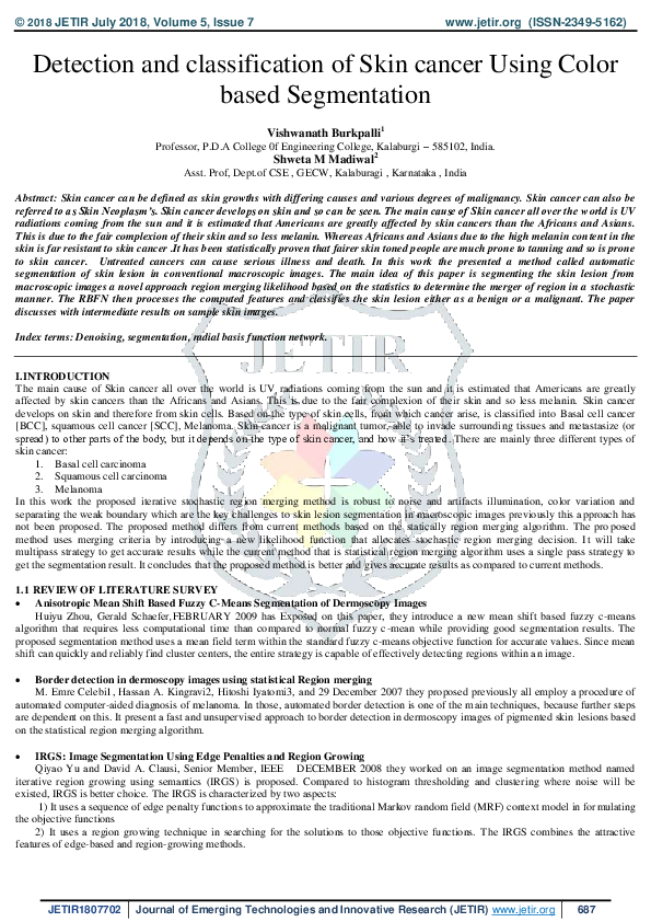 (PDF) Detection and classification of Skin cancer Using Color based ...