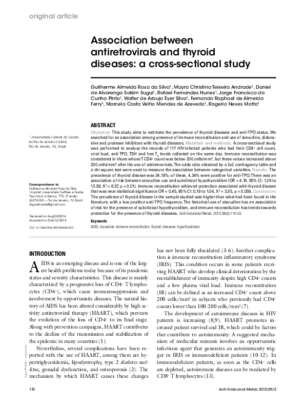 (PDF) Association between antiretrovirals and thyroid diseases: a cross ...