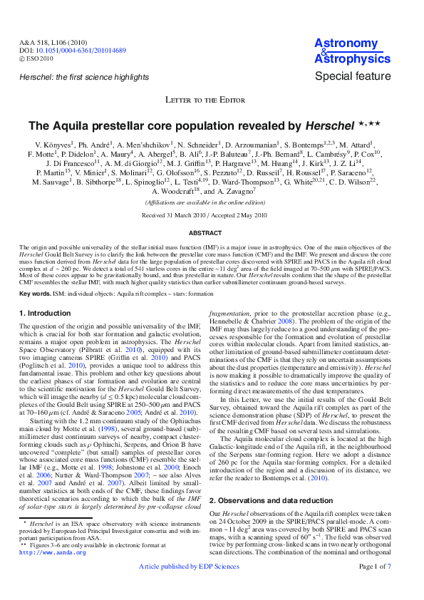 (PDF) The Aquila prestellar core population revealed byHerschel