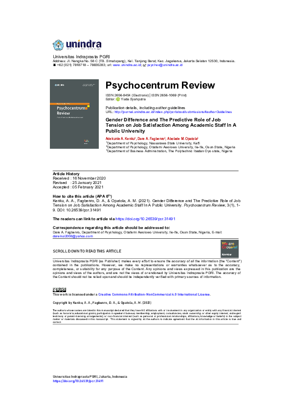(PDF) Gender Difference and The Predictive Role of Job Tension on Job ...