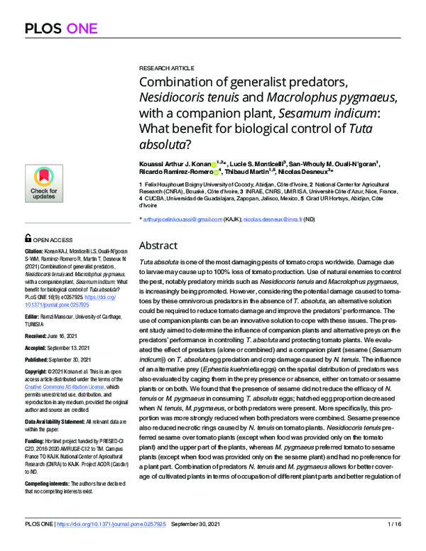 (PDF) Combination of generalist predators, Nesidiocoris tenuis and ...