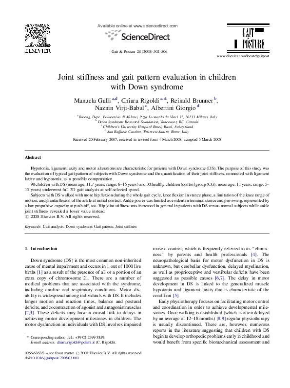 (PDF) Joint stiffness and gait pattern evaluation in children with Down ...