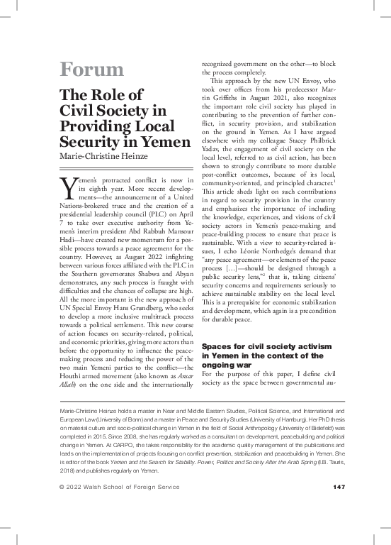 The Role of Civil Society in Providing Local Security in Yemen
