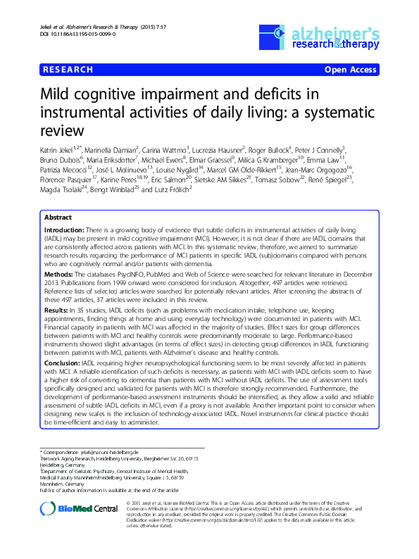 (PDF) Mild cognitive impairment and deficits in instrumental activities ...