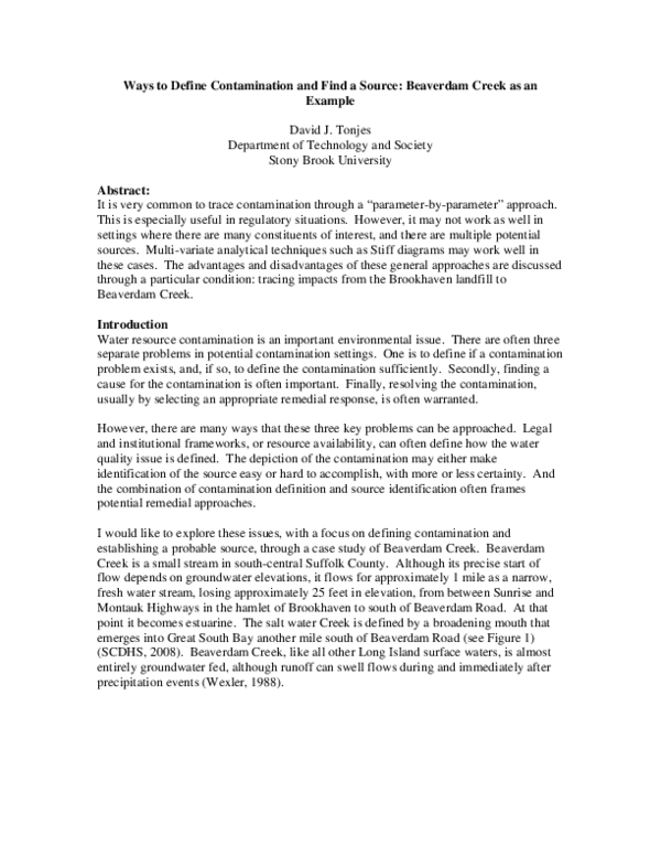 (PDF) Ways to Define Contamination and Find a Source: Beaverdam Creek ...
