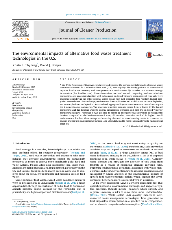 (PDF) The environmental impacts of alternative food waste treatment ...
