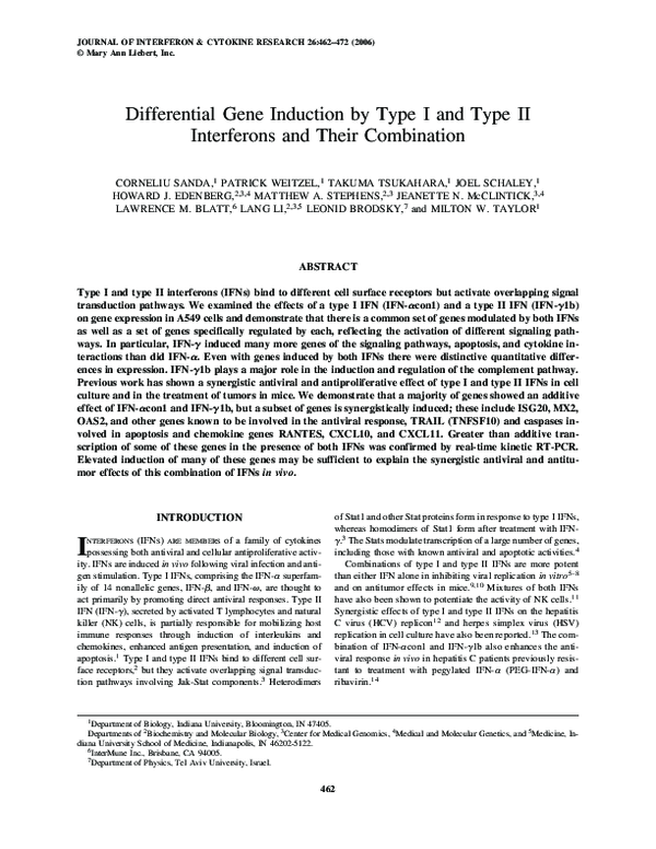 (PDF) Differential Gene Induction by Type I and Type II Interferons and ...