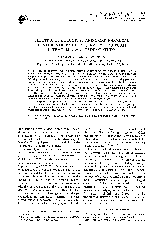 (PDF) Electrophysiological and morphological features of rat claustral ...