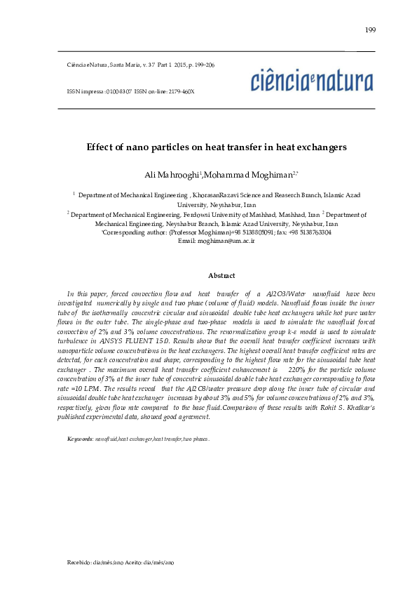 (PDF) Effect of nanoparticles on heat transfer in heat exchangers
