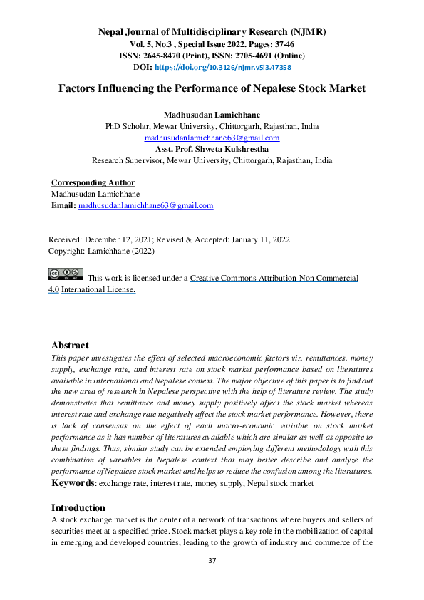 (PDF) Factors Influencing the Performance of Nepalese Stock Market