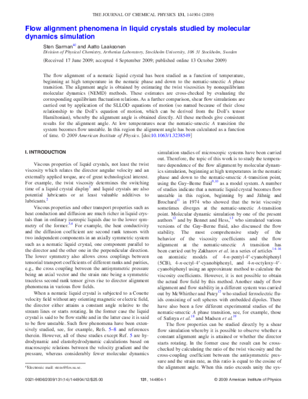 (PDF) Flow alignment phenomena in liquid crystals studied by molecular ...