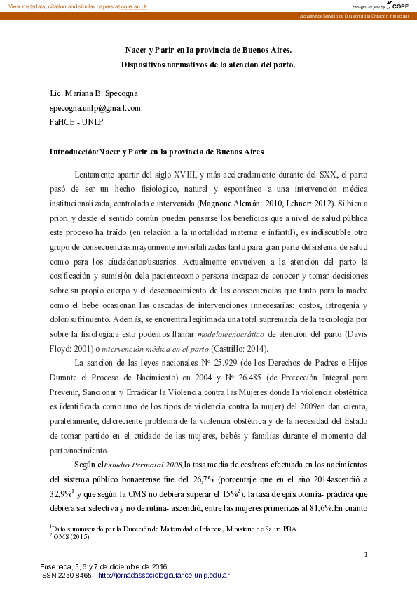 (PDF) Nacer y parir en la provincia de Buenos Aires. Dispositivos ...