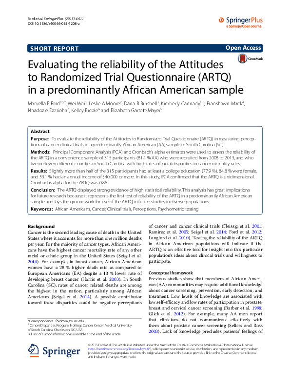 (PDF) Evaluating the reliability of the Attitudes to Randomized Trial ...