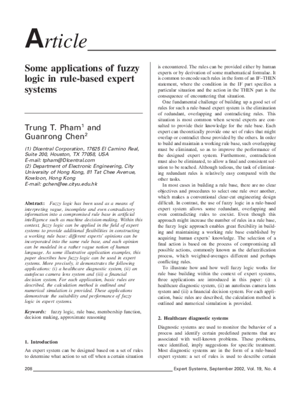(PDF) Some applications of fuzzy logic in rule-based expert systems