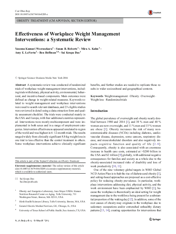 (PDF) Effectiveness of Workplace Weight Management Interventions: a ...