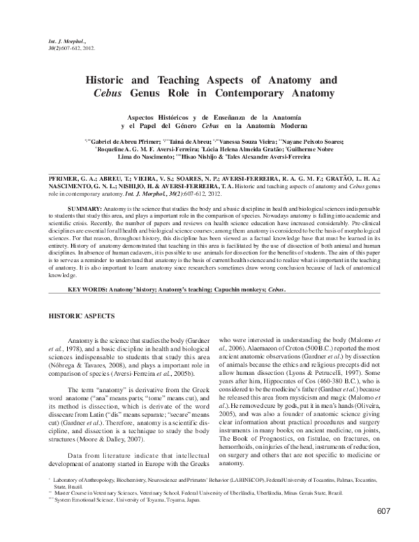 (PDF) Historic and Teaching Aspects of Anatomy and Cebus Genus Role in ...