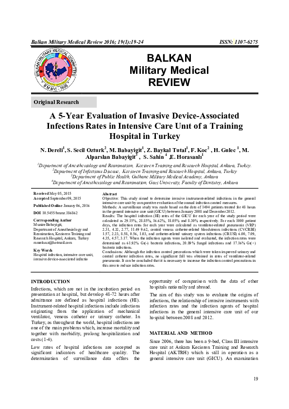 (PDF) A 5-Year Evaluation of Invasive Device-Associated Infections ...