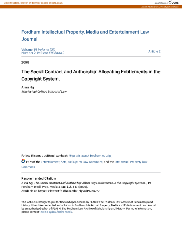 (PDF) The Social Contract and Authorship: Allocating Entitlements in ...