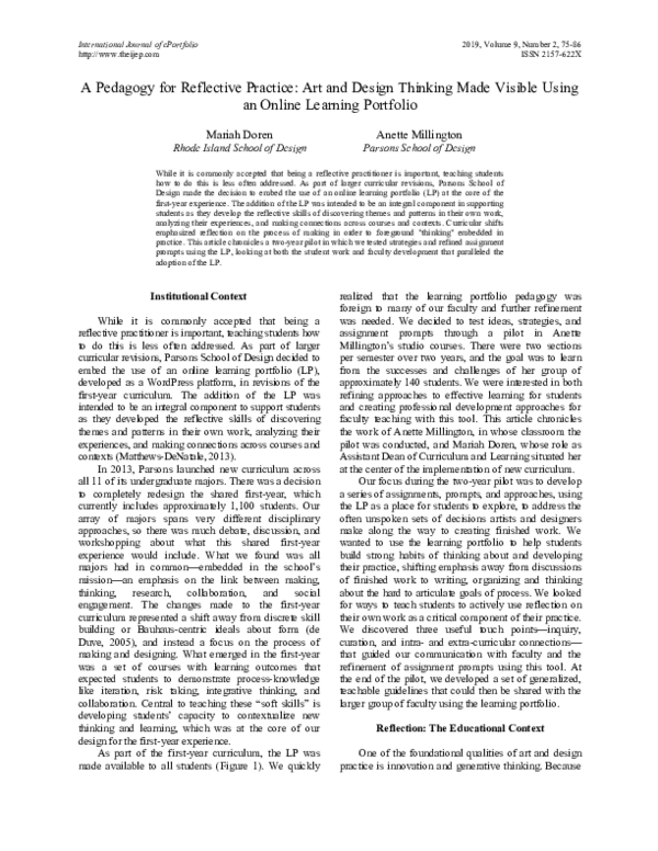 (PDF) A Pedagogy for Reflective Practice: Art and Design Thinking Made ...