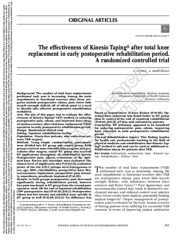 (PDF) The effectiveness of Kinesio Taping® after total knee replacement ...