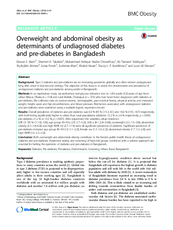 (PDF) Overweight and abdominal obesity as determinants of undiagnosed ...