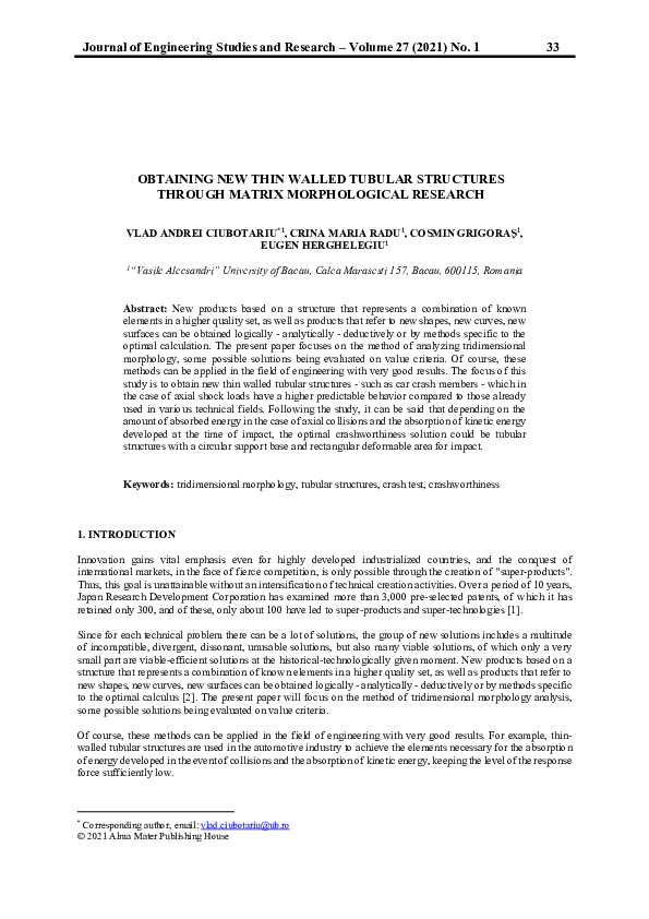 (PDF) Obtaining New Thin Walled Tubular Structures Through Matrix ...