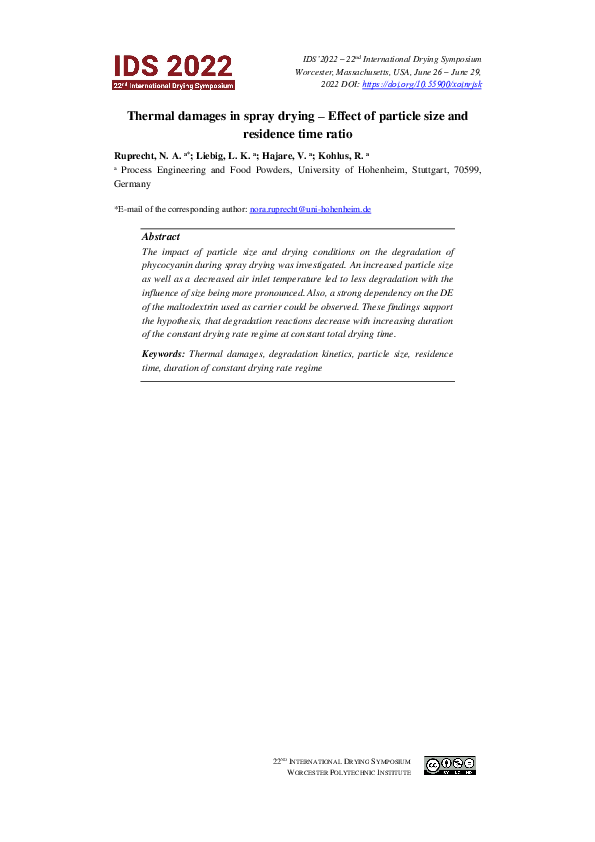 (PDF) Thermal damages in spray drying Effect of particle size and ...