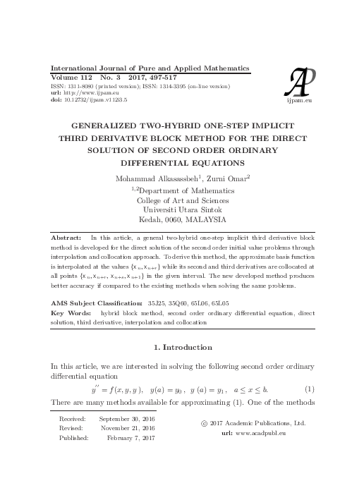 (PDF) Generalized Two-Hybrid One-Step Implicit Third Derivative Block ...