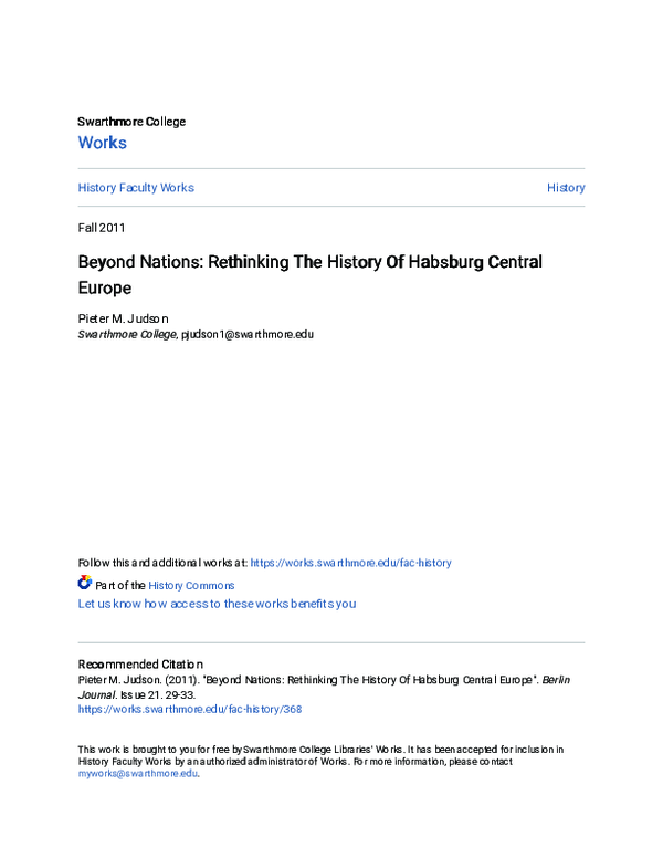 (PDF) Beyond Nations: Rethinking The History Of Habsburg Central Europe
