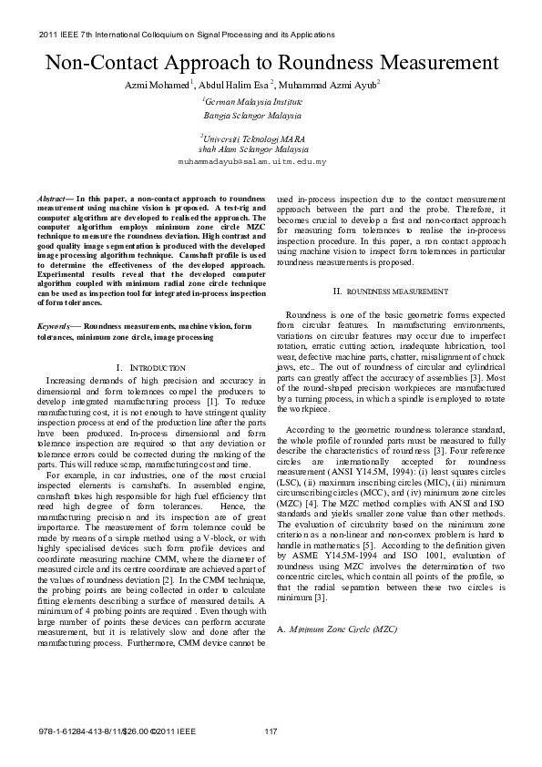 (PDF) Non-contact approach to roundness measurement