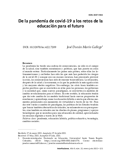 (PDF) De la pandemia del covid-19 a los retos de la educación para el ...