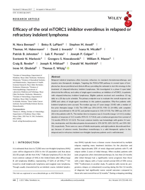 (PDF) Efficacy of the oral mTORC1 inhibitor everolimus in relapsed or ...