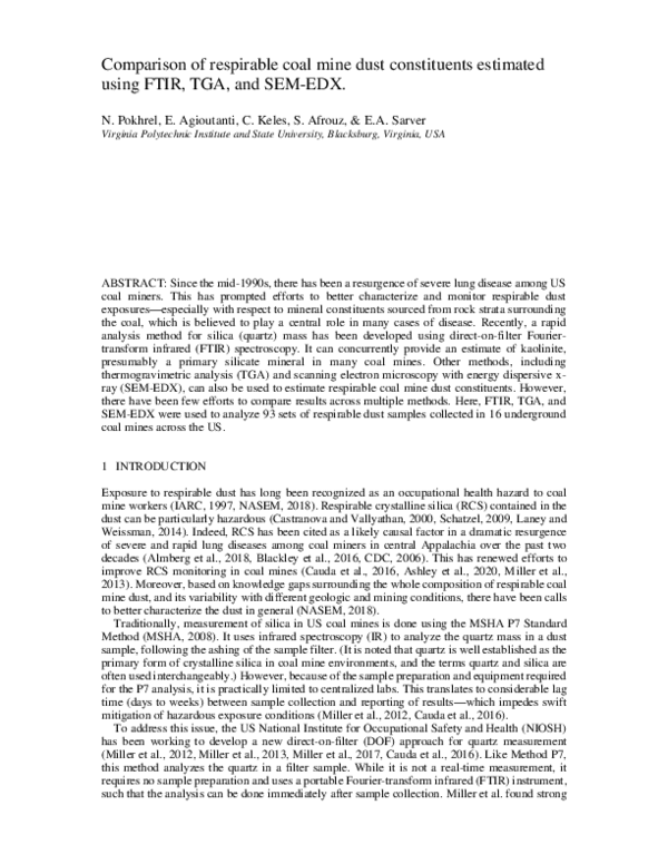 (PDF) Comparison of Respirable Coal Mine Dust Constituents Estimated ...
